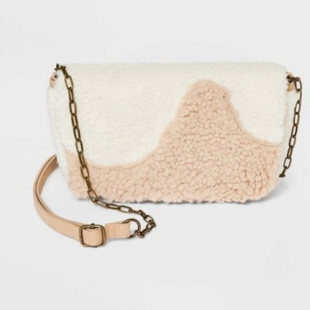 UNIVERSAL THREAD Flap Crossbody Bag - Universal Thread White/ tan plush